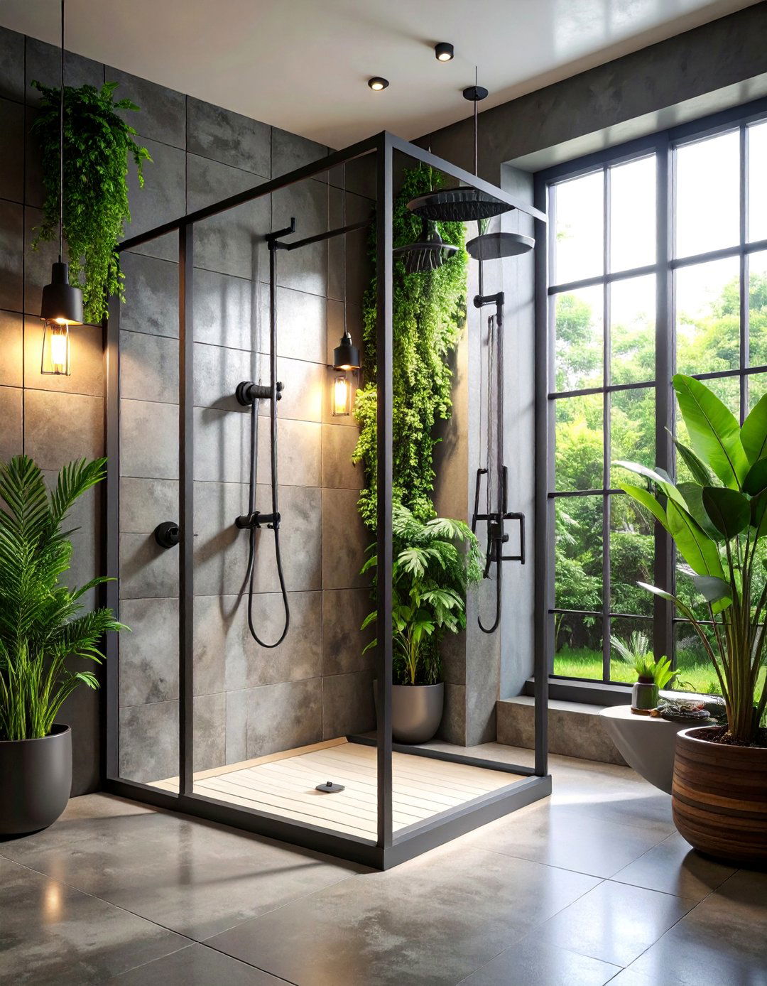 Industrial Style Shower with Black Metal Frames - 25 Small Shower Ideas