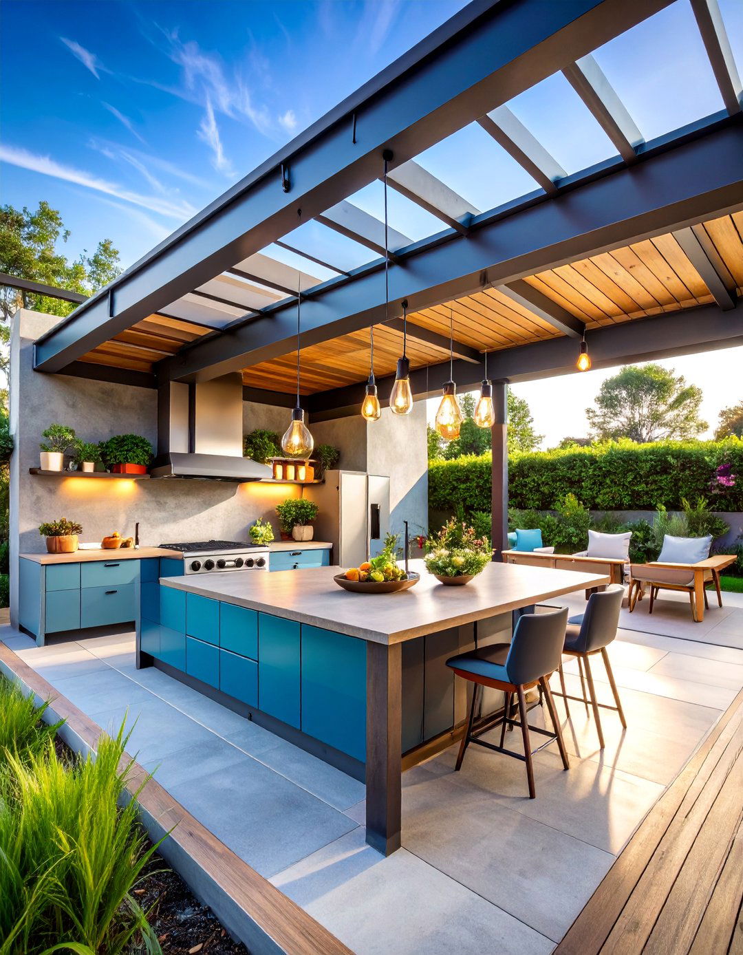 Industrial Style Summer Kitchen with Steel and Concrete - 25 Summer Kitchen Ideas