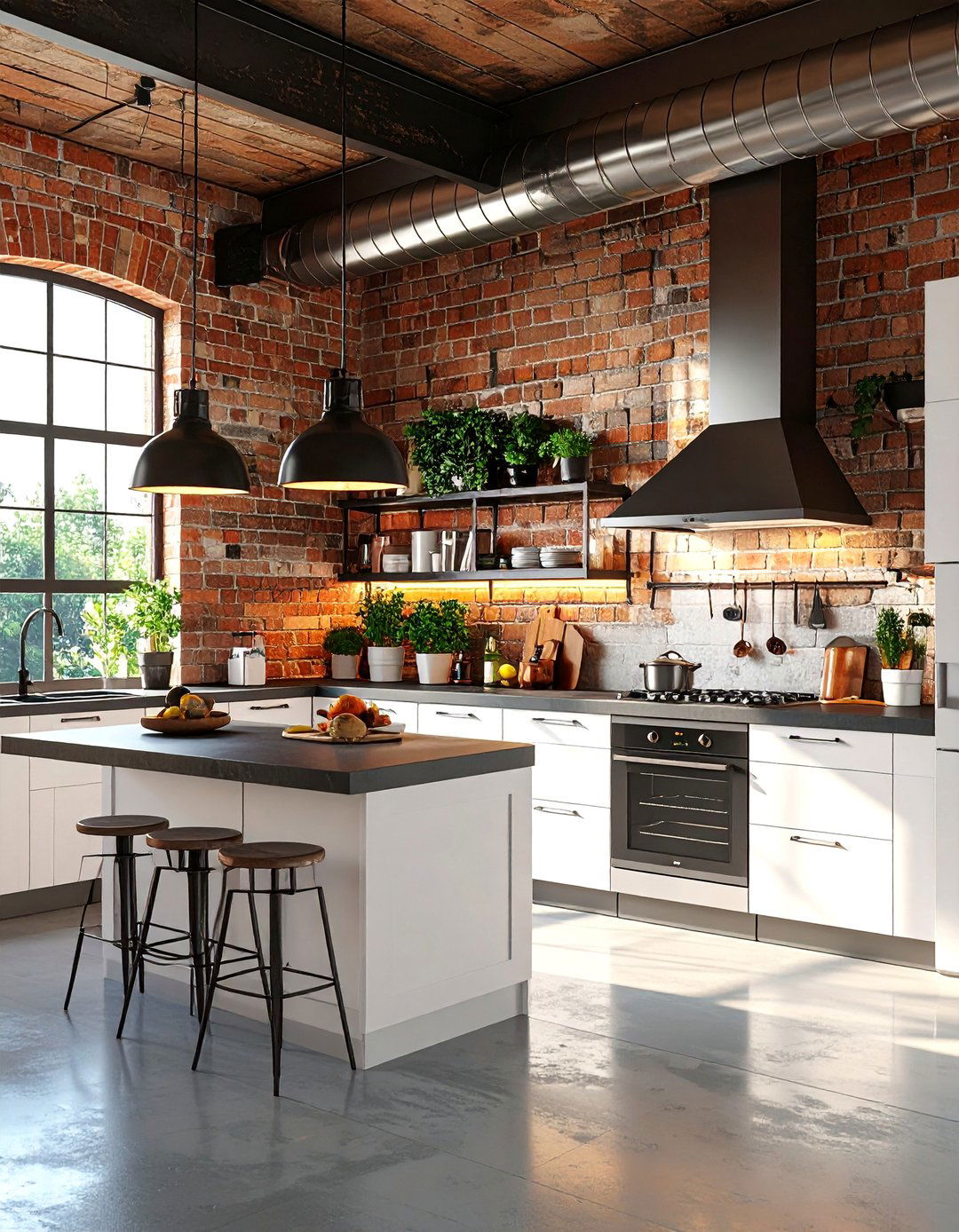 Industrial Style White Cabinets with Black Concrete Countertops - 25 white kitchen with black countertops ideas