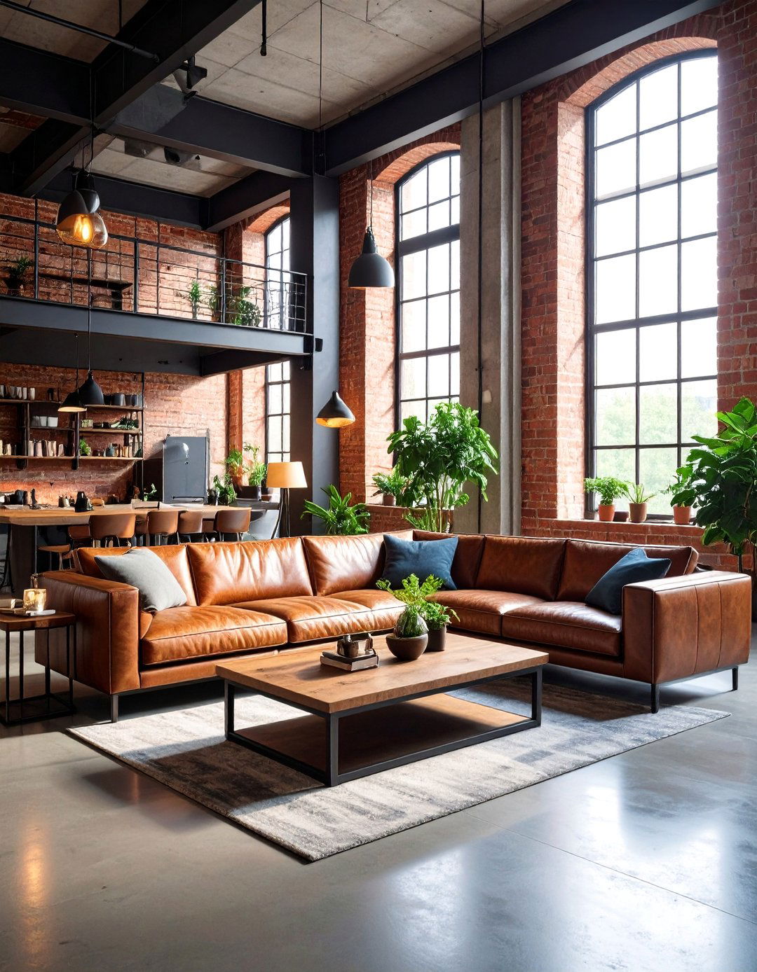 Industrial Sunken Lounge with Exposed Brick and Metal Accents - 25 Sunken Living Room Ideas