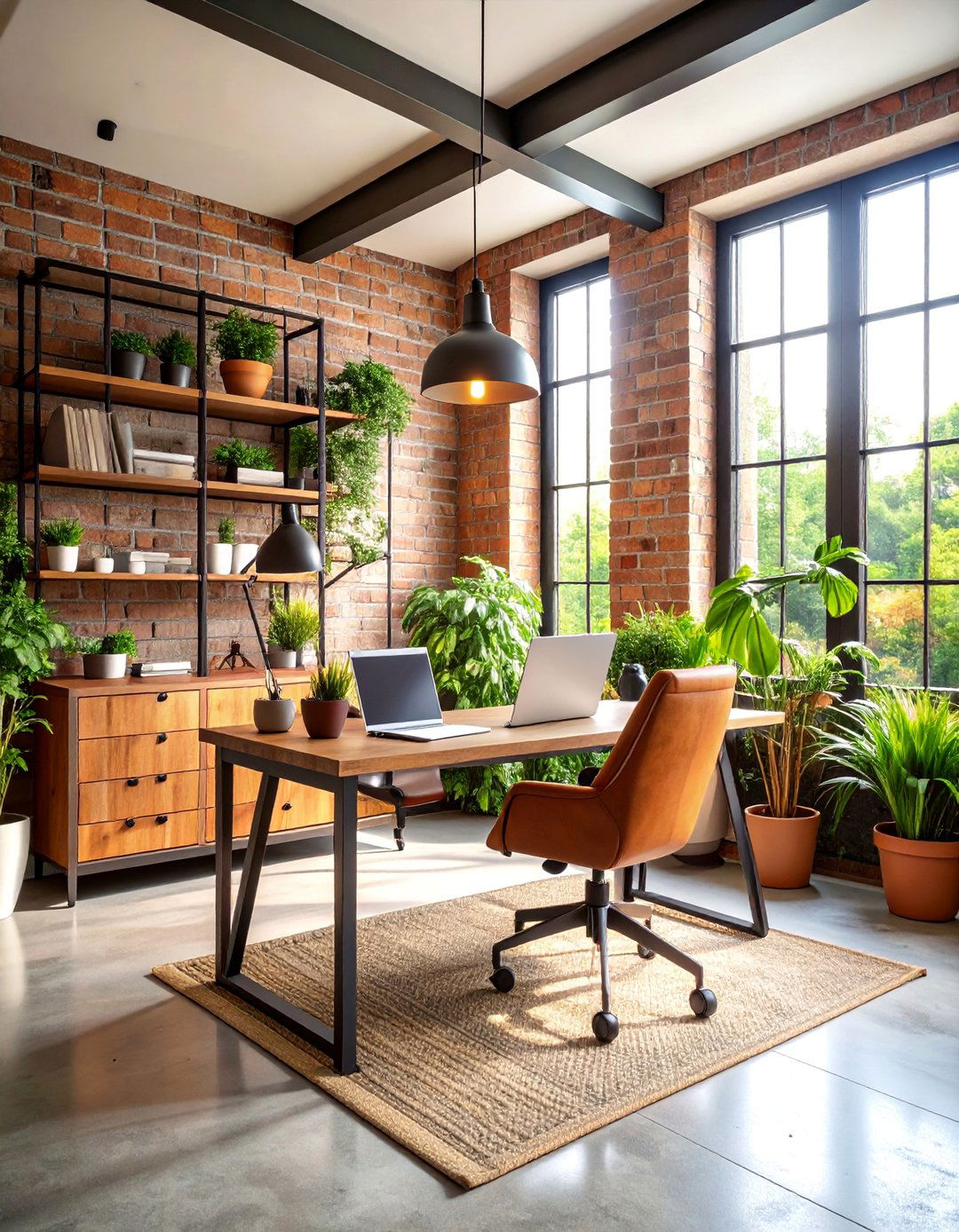 Industrial Sunroom Office with Metal and Concrete Elements - 25 Sunroom Office Ideas