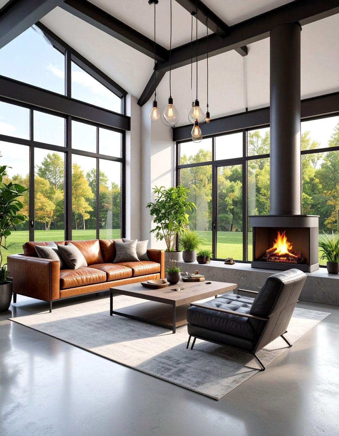 Industrial Sunroom with Steel Fireplace and Exposed Beams - 25 Sunroom With Fireplace