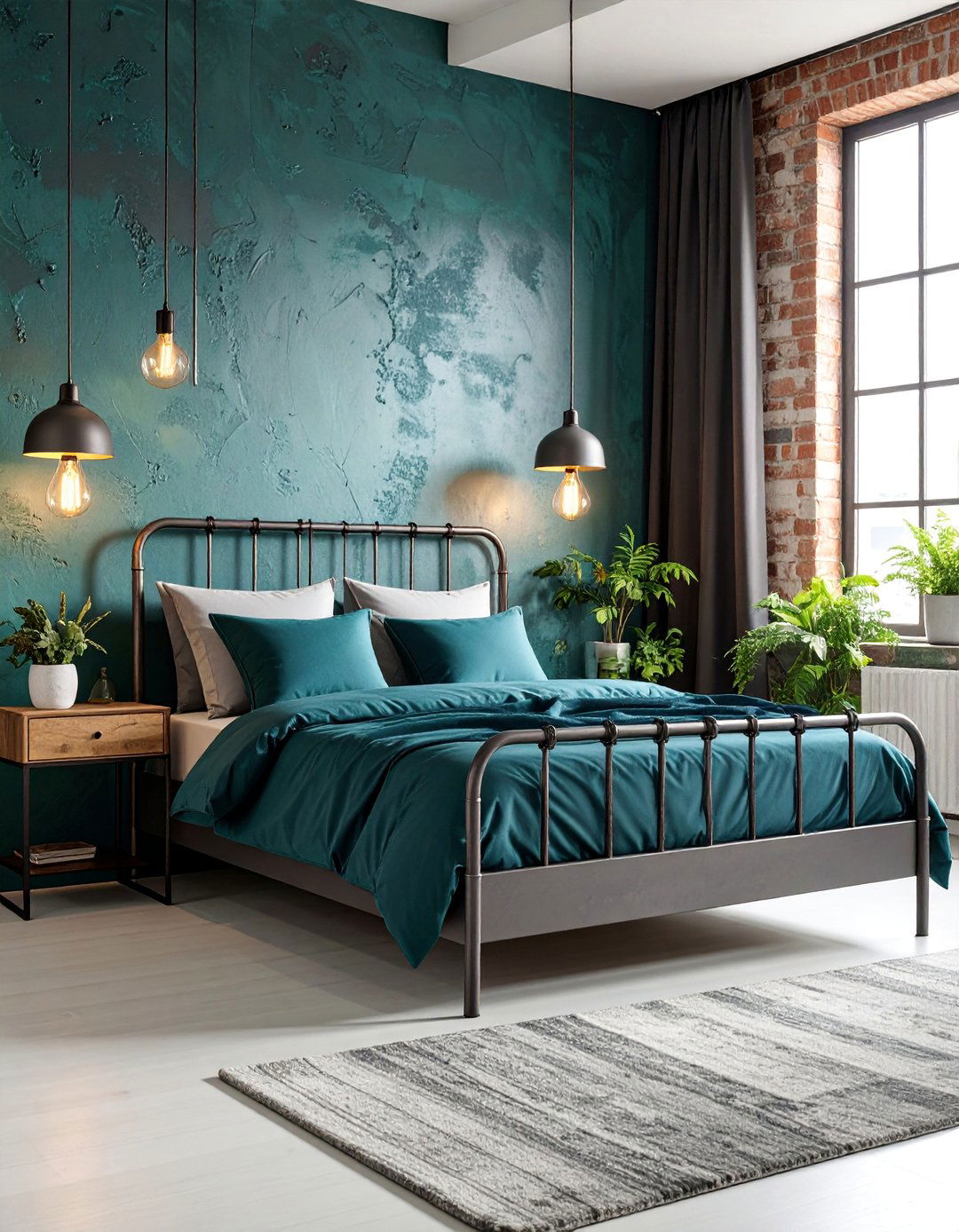 Industrial Teal Bedroom with Grey Metal Accents - 25 Teal and Grey Bedroom Ideas