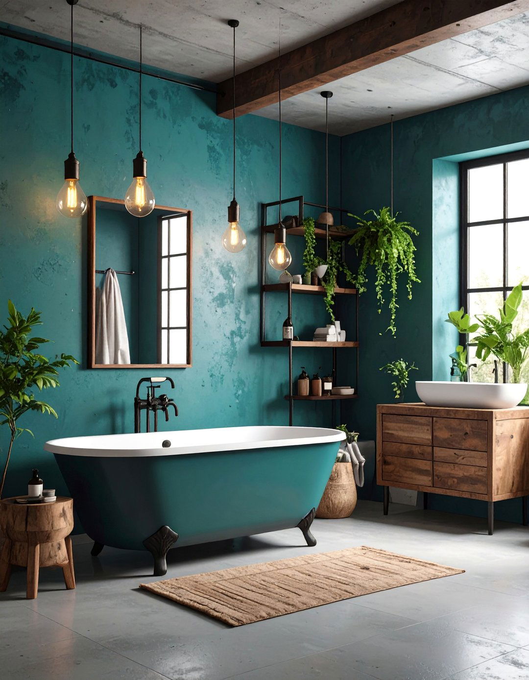 Industrial Teal Concrete Bathroom - 25 Teal Bathroom Ideas