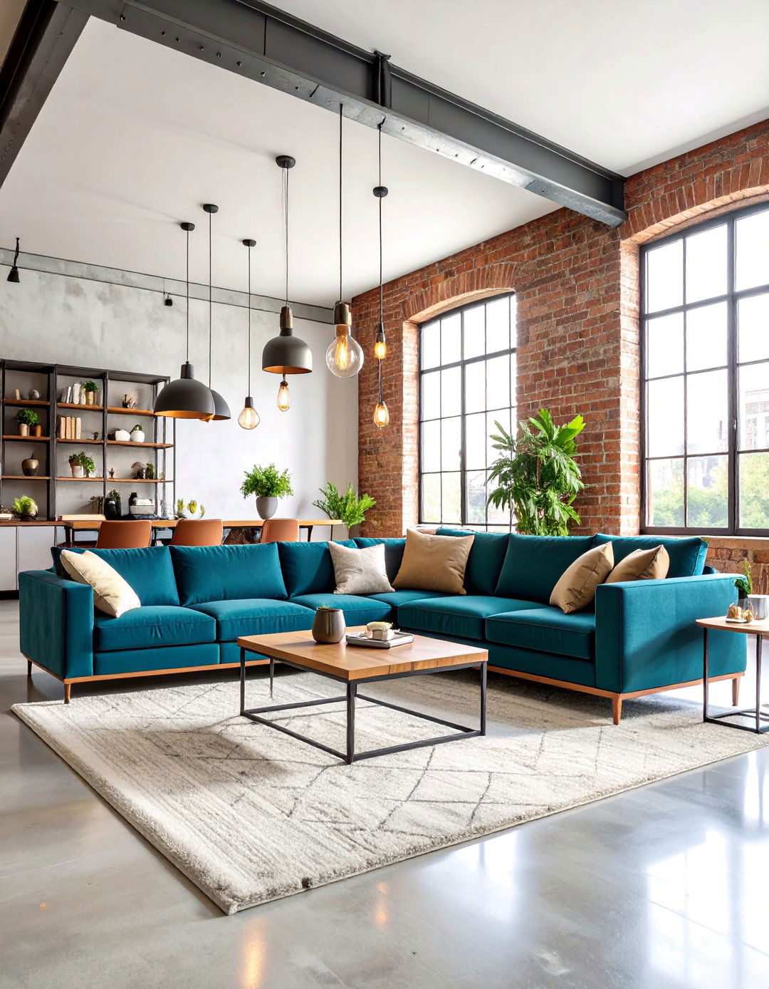 Industrial Teal Couch with Metal Framework - 25 Teal Couch Living Room Ideas