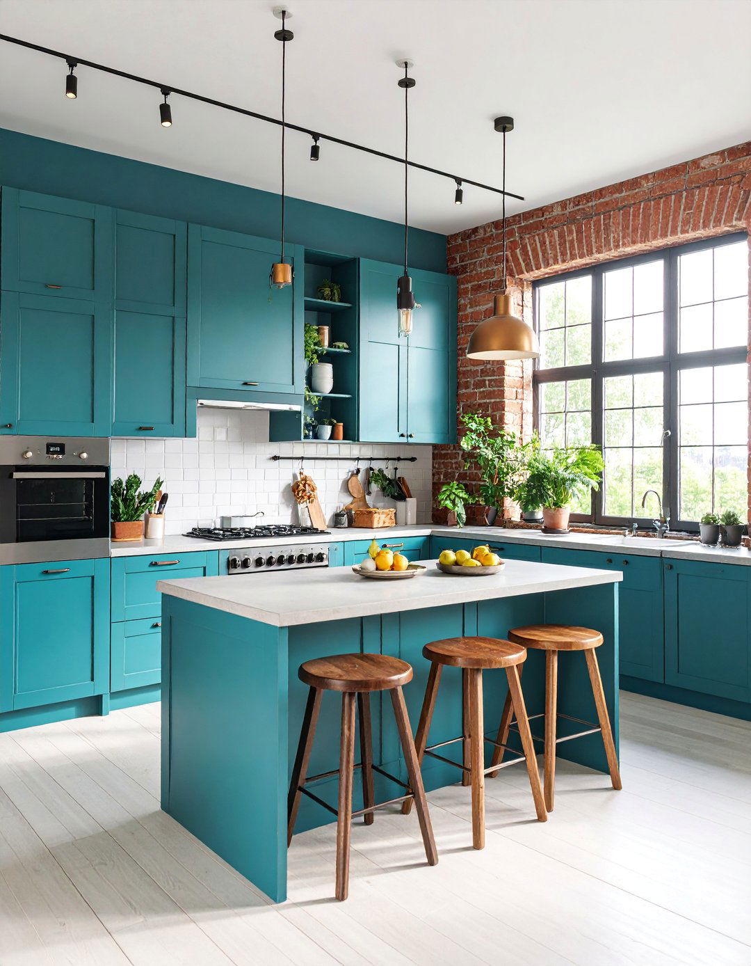Industrial Teal Kitchen with Exposed Elements - 25 Teal Kitchen Ideas