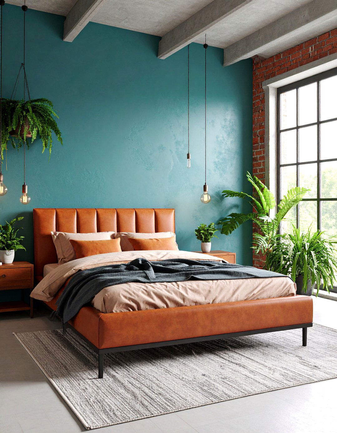 Industrial Teal Loft with Citrus Orange Accents - 25 Teal and Orange Bedroom Ideas