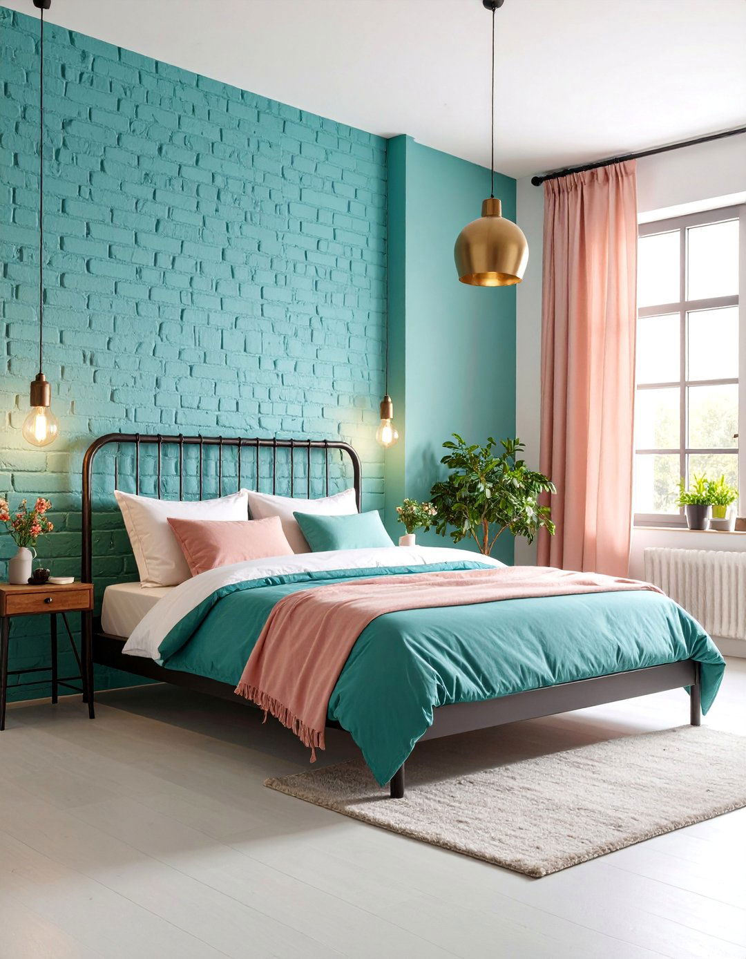 Industrial Teal and Salmon Pink Bedroom with Metal Accents - 25 Teal and Pink Bedroom Ideas