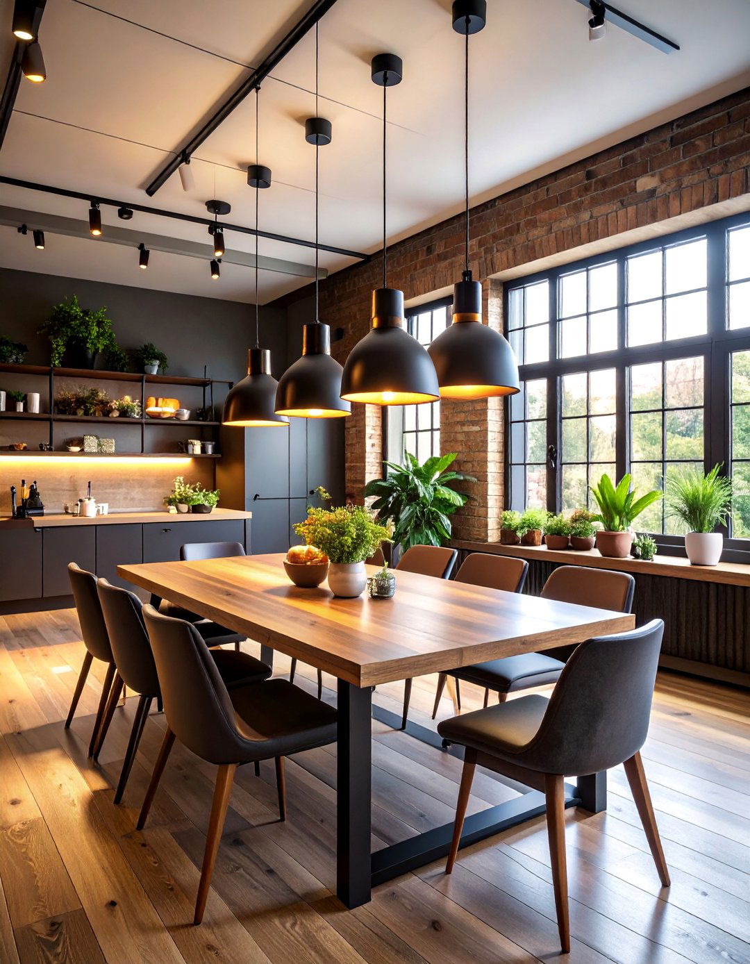 Industrial Track Lighting with Rotatable Spotlights - 25 Small Dining Room Lighting Ideas