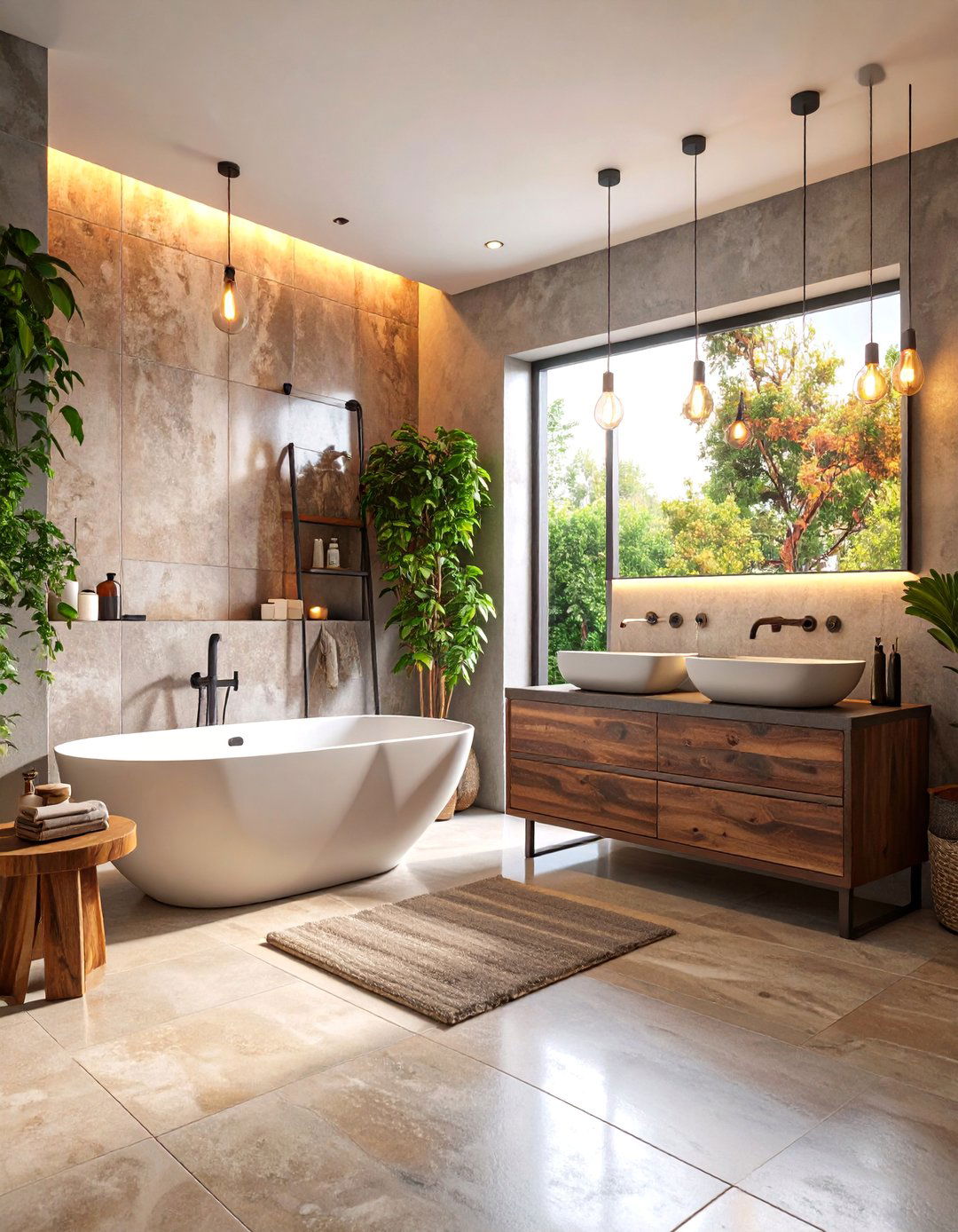 Industrial Travertine Bathroom with Raw Material Combinations - 25 Travertine Tile Bathroom Ideas