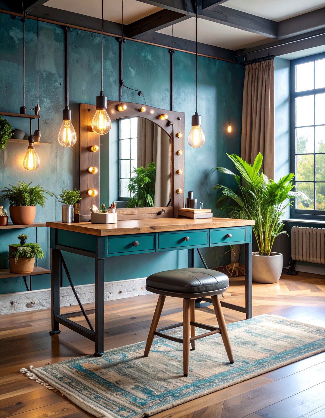 Industrial Vanity with Metal and Wood Combination - 25 Makeup Vanity Ideas