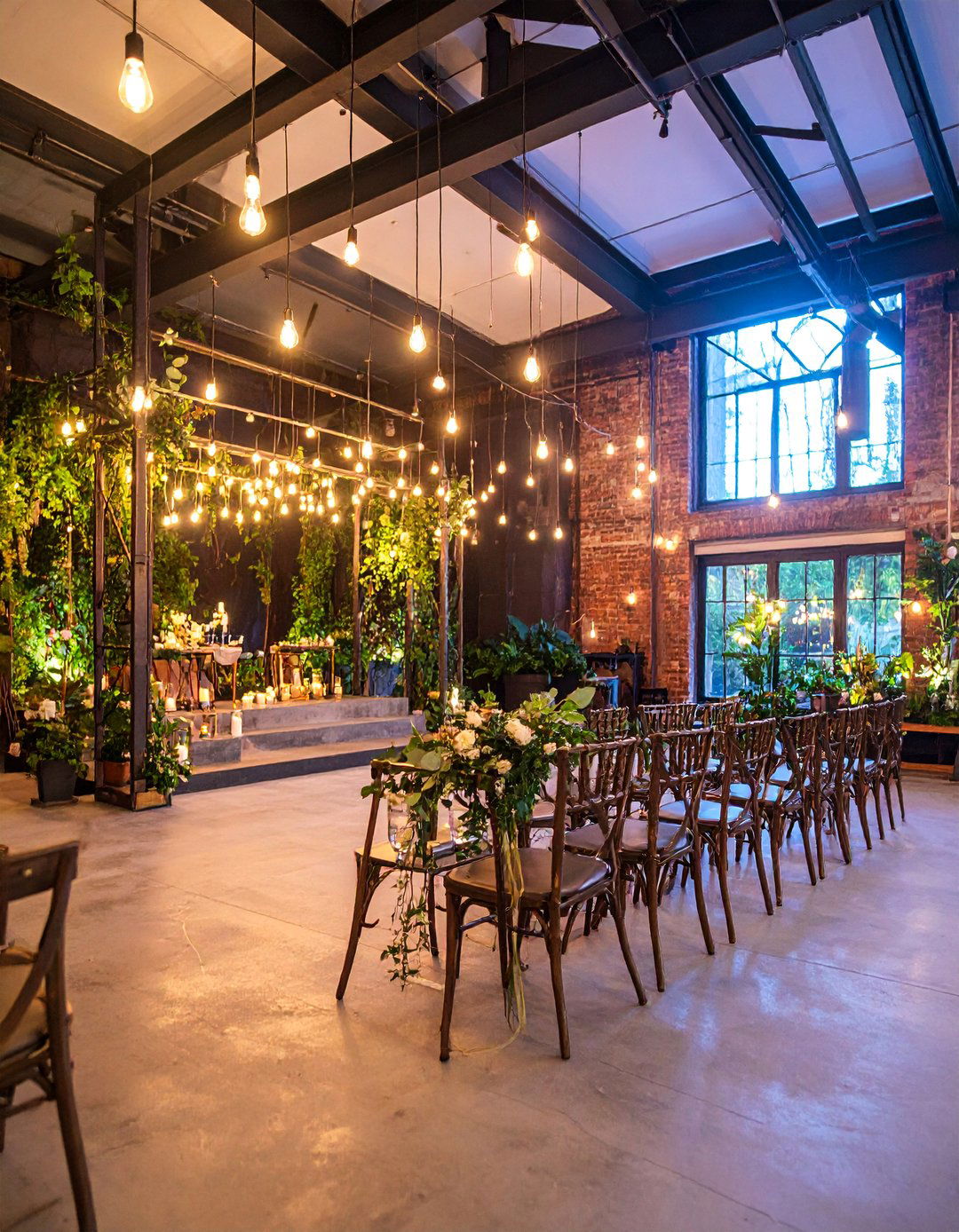 Industrial Wedding Altar with Metal and Edison Bulb Lighting - 25 Wedding Altar Ideas