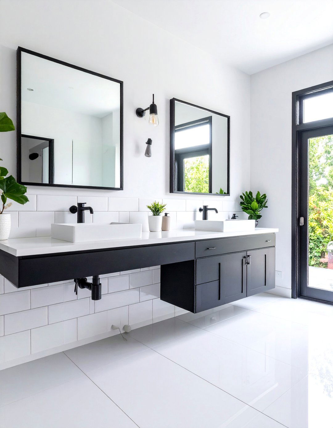 Industrial White Bathroom with Black Accents - 25 White Bathroom Ideas