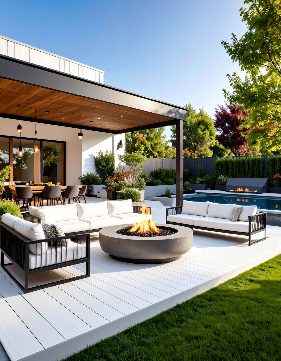 Industrial White Deck with Metal Accents - 25 White Deck Ideas