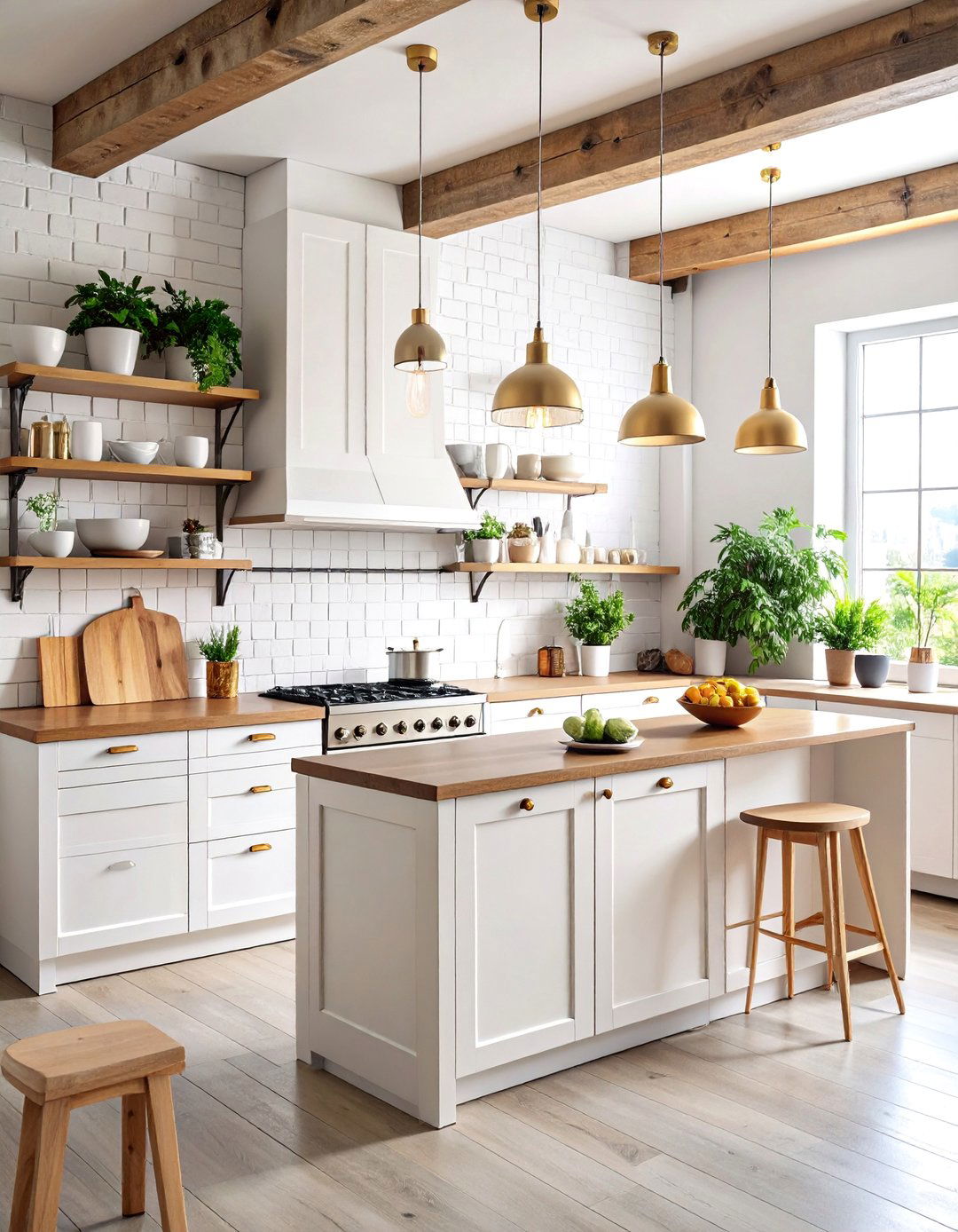Industrial White Kitchen with Mixed Gold Metals - 25 White and Gold Kitchen Ideas