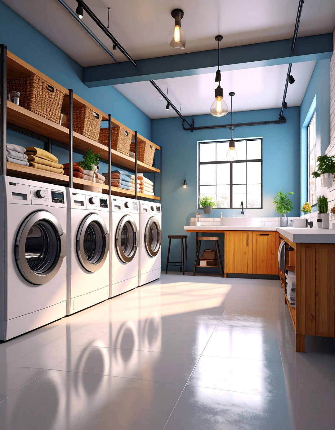 Industrial White Laundry Room with Metal Accents - 25 White Laundry Room Ideas