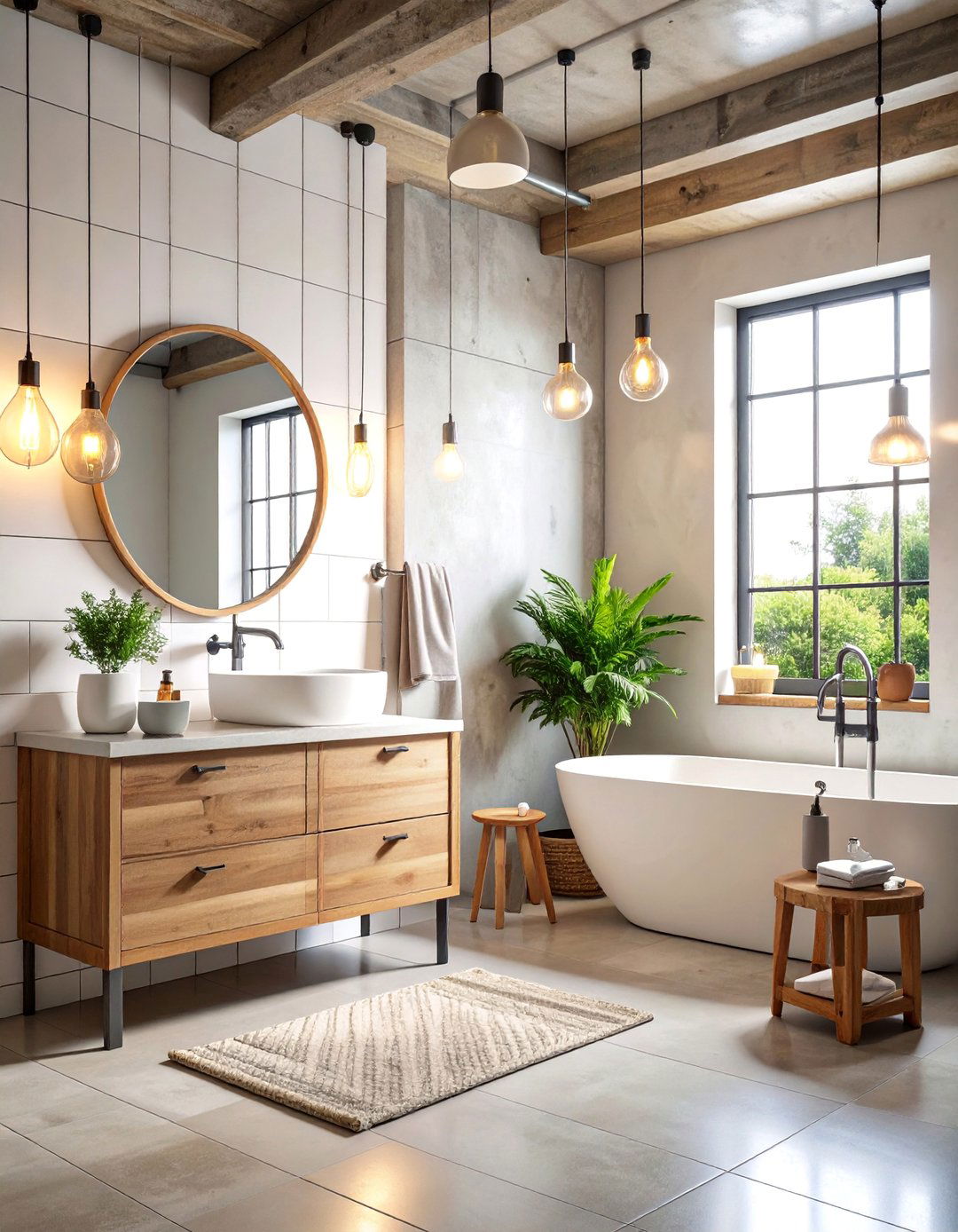 Industrial White Tile Bathroom with Exposed Fixtures - 25 White Tile Bathroom Ideas