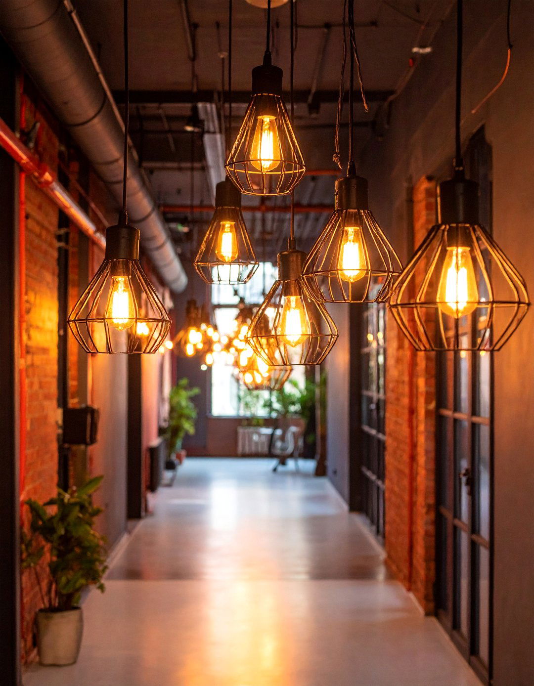 Industrial Wire Cage Pendant Collection with Vintage Bulbs - 25 Narrow Hallway Lighting Ideas
