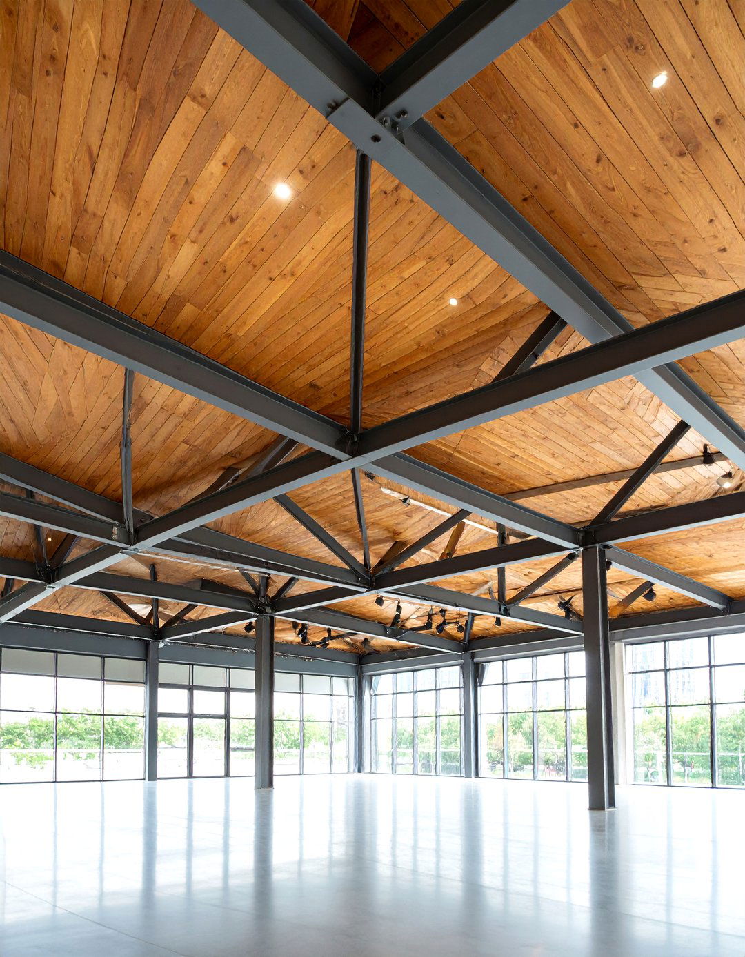 Industrial Wood Slat Ceiling with Metal Accents - 25 Wood Slat Ceiling Ideas