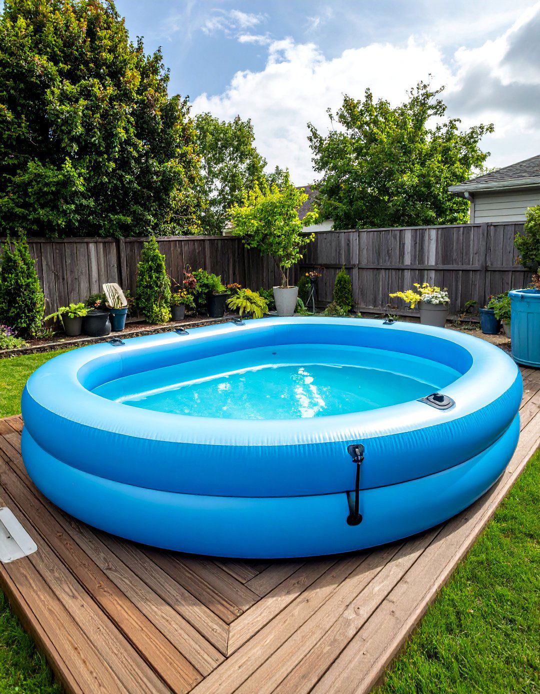 Inflatable Pool with Permanent Decking - 25 Backyard Pool Ideas on a Budget