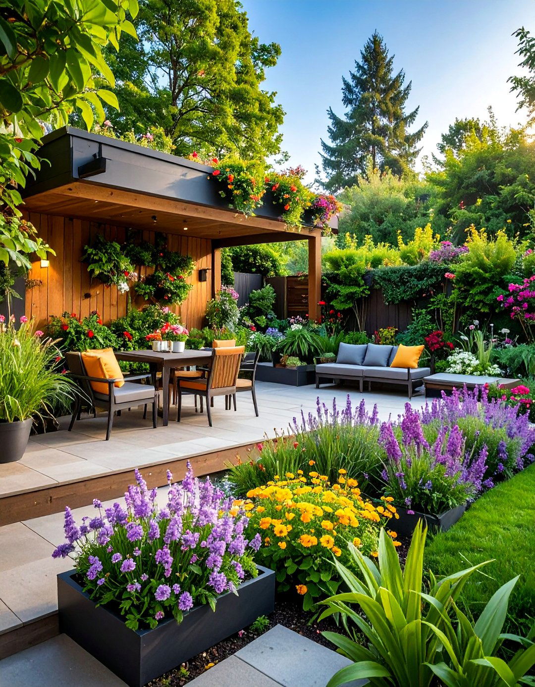 Integrated Seating Tiered Garden with Entertainment Areas - 25 Tiered Garden Ideas
