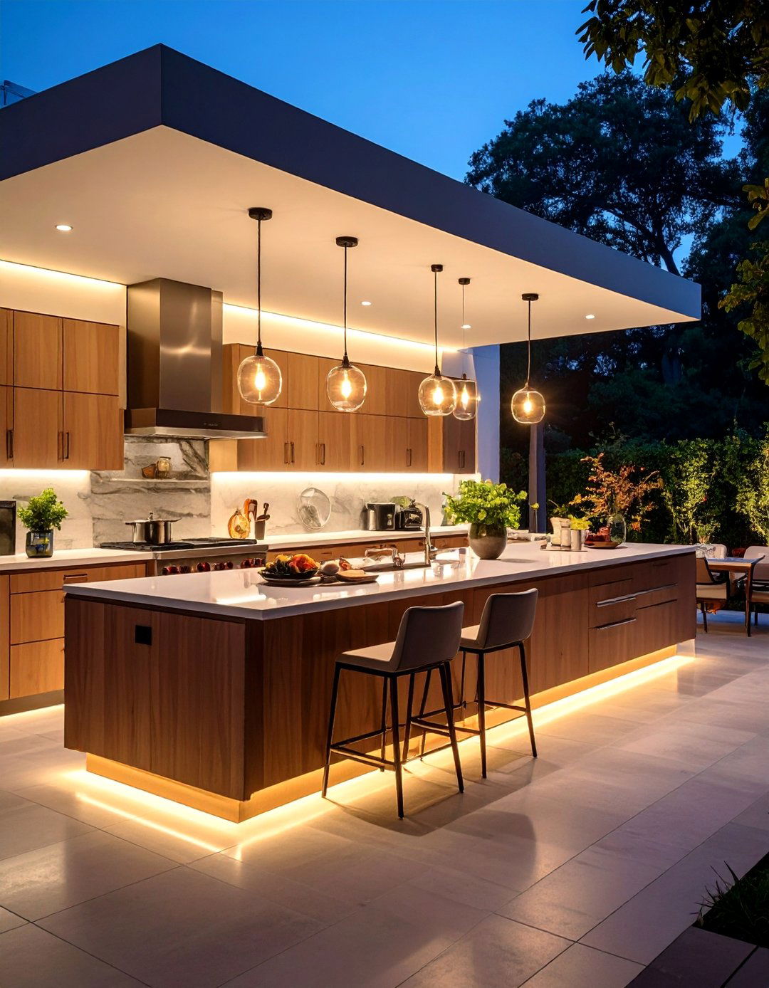 Integrated Smart Outdoor Kitchen Task and Ambient Lighting - 25 Outdoor Lighting Ideas