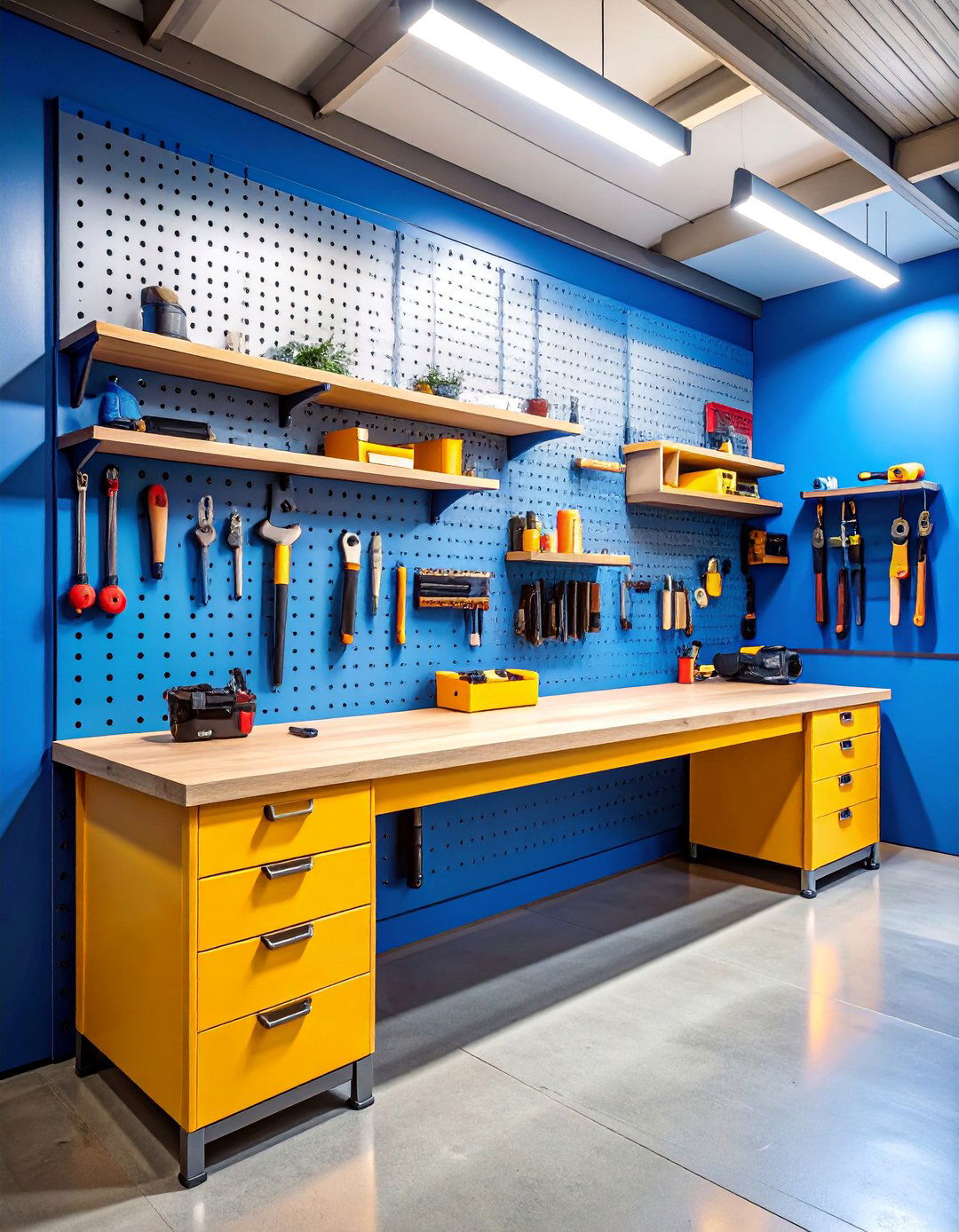 Integrated Workshop Bench Wall - 25 Garage Wall Ideas