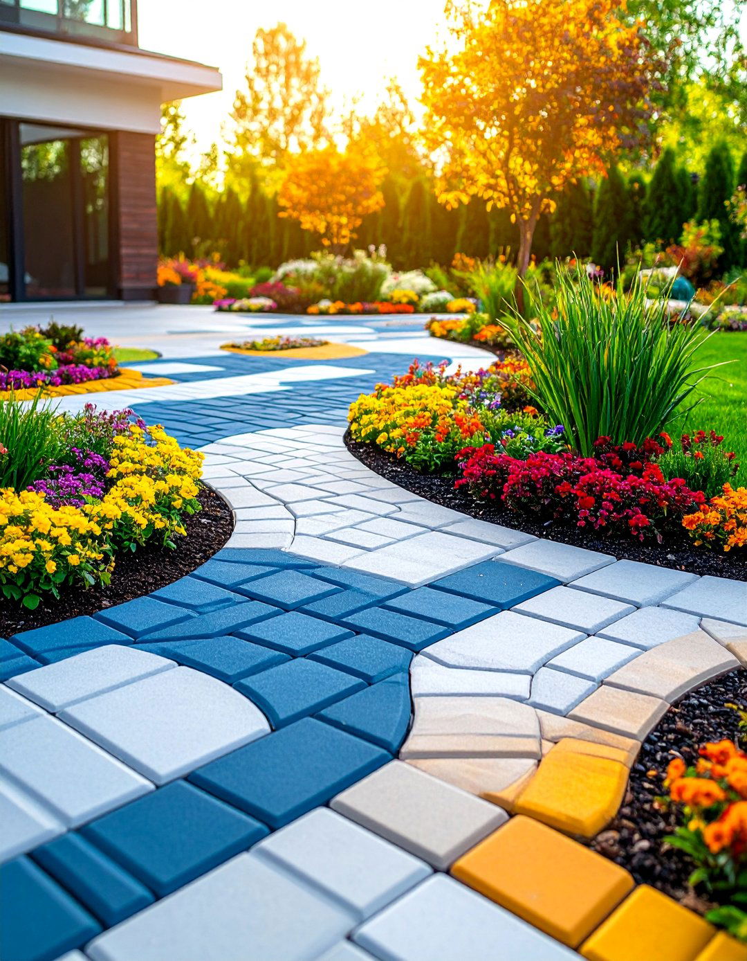 Interlocking Concrete Pavers with Geometric Design Patterns - 25 Patio Flooring Ideas