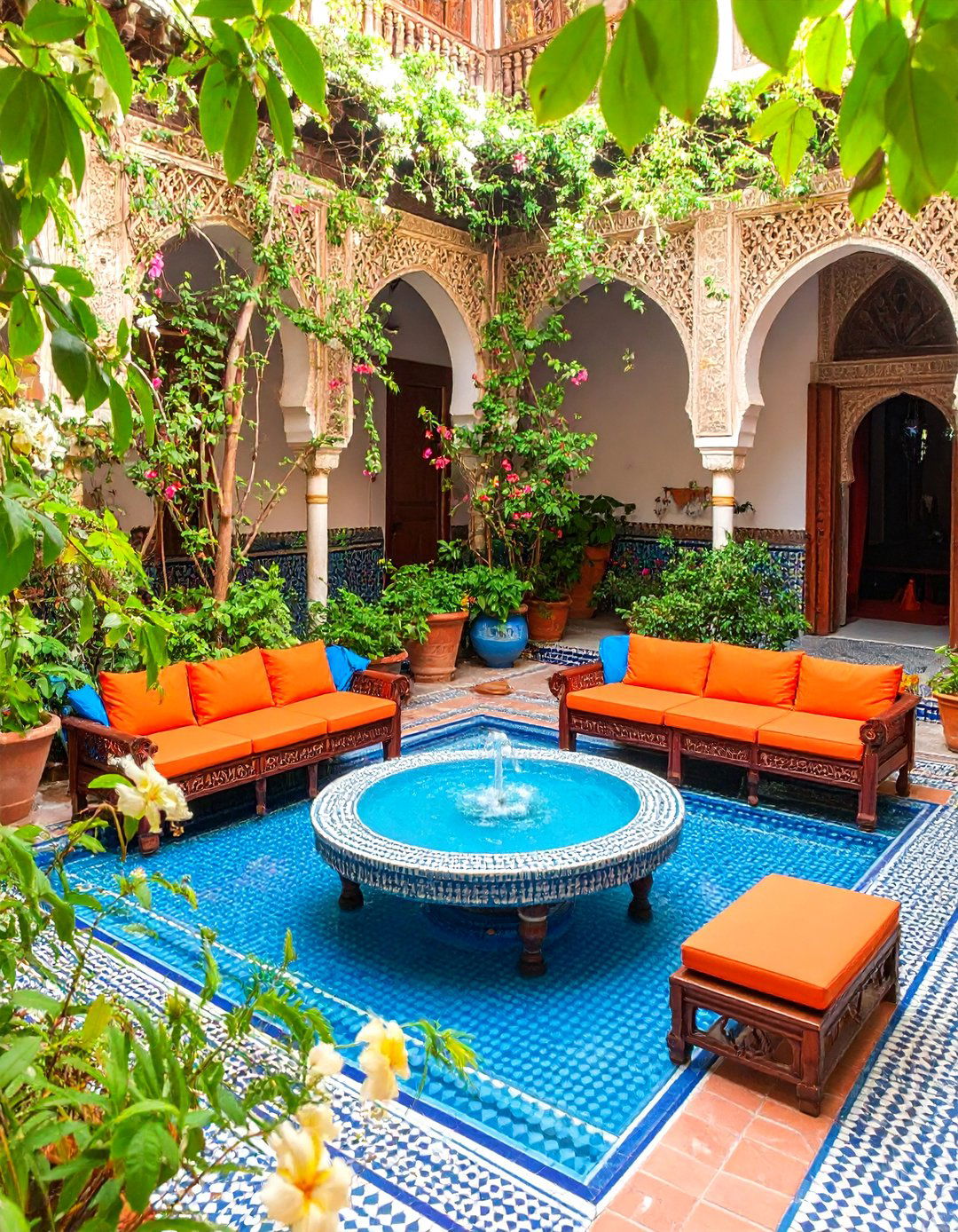 Intimate Moroccan Courtyard with Water Channel - 25 Mediterranean Patio Ideas
