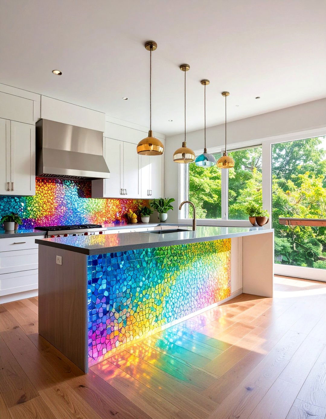 Iridescent Glass Mosaic Rainbow - 25 Kitchen Backsplash Ideas