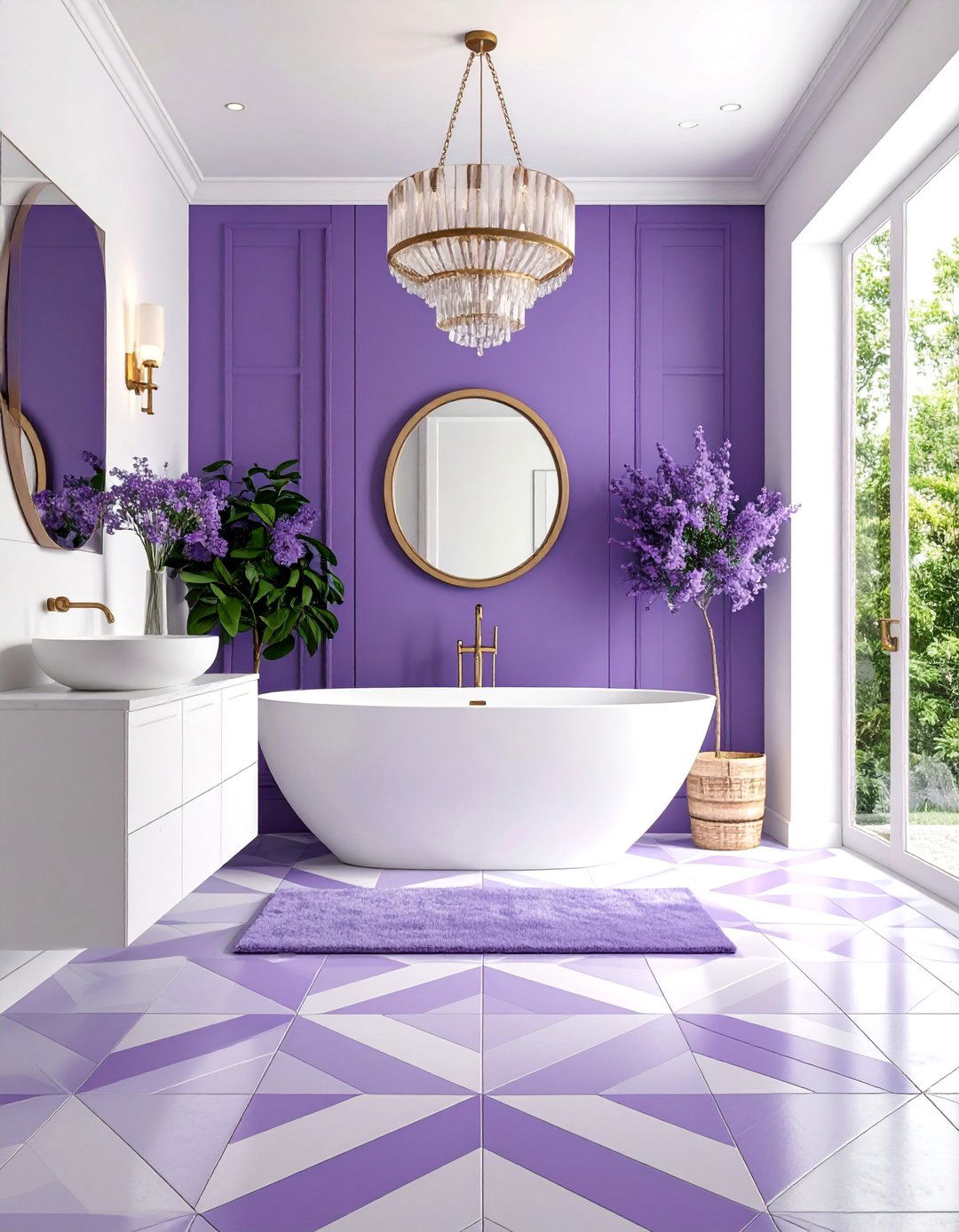 Iris Purple Accent Wall Bathroom - 25 Purple Bathroom Ideas