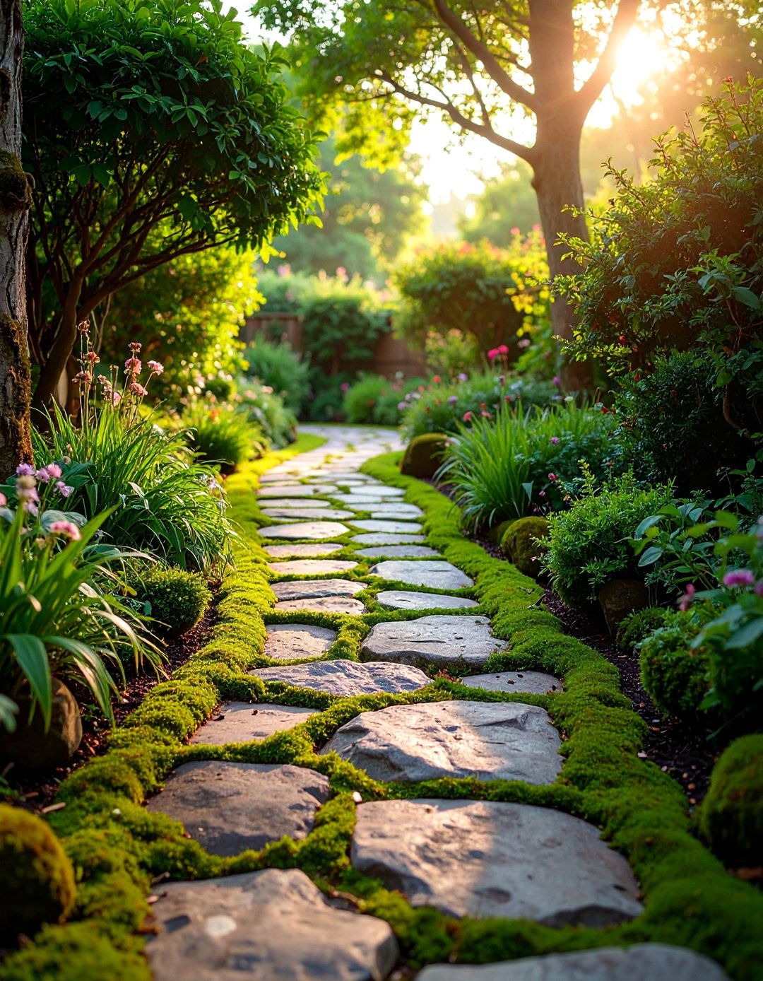 Irregular Natural Flagstone Walkway with Moss Joints - 25 Flagstone Walkway Ideas