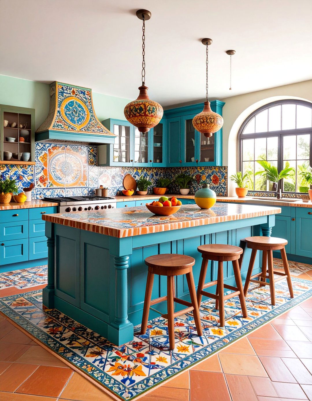 Island Kitchen with Tile Topped Mexican Workspace - 25 Mexican Kitchen Ideas