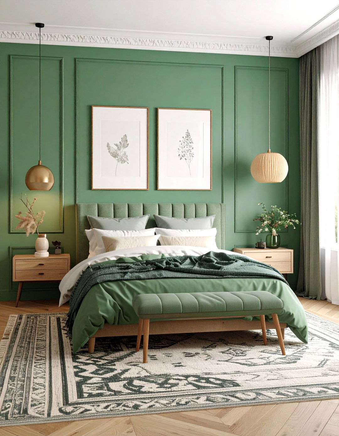 Jade Green Eclectic Gallery Wall - 25 Jade Green Bedroom Ideas