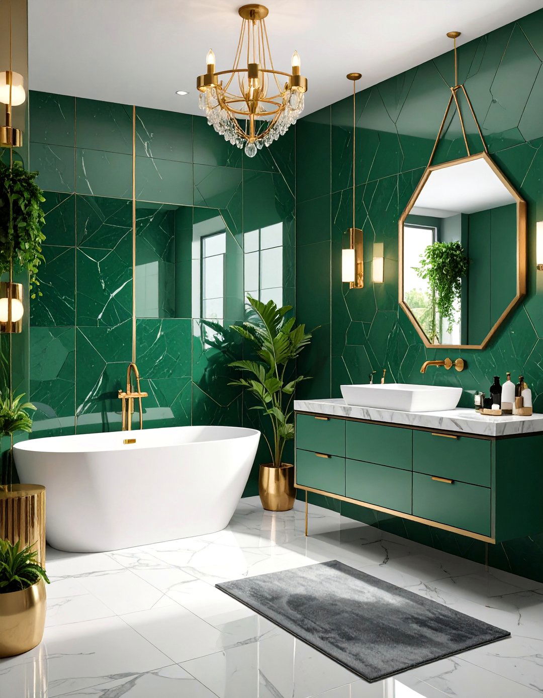 Jade Green Large Hexagon Tile Contemporary Luxury - 25 Green Tile Bathroom Ideas