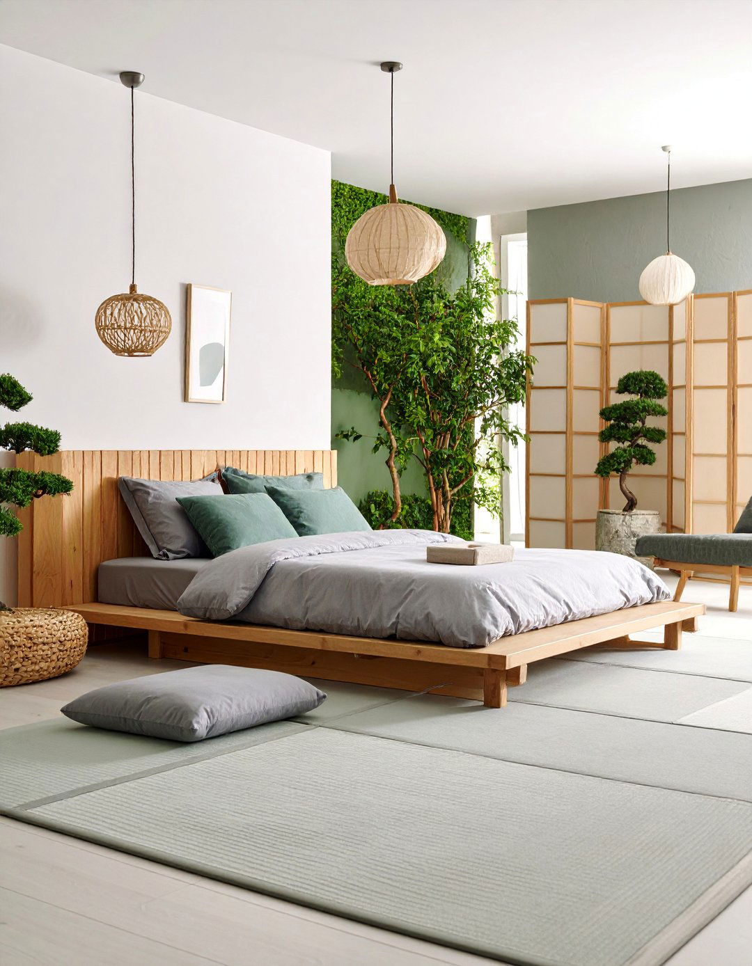 Jade Green and Stone Grey Zen Bedroom - 25 Green and Grey Bedroom Ideas