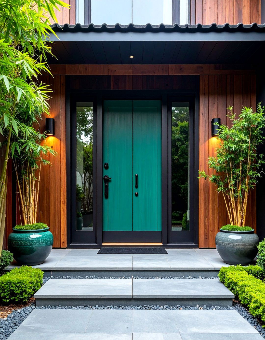Jade Green with Asian Inspired Design - 25 Front Door Color Ideas