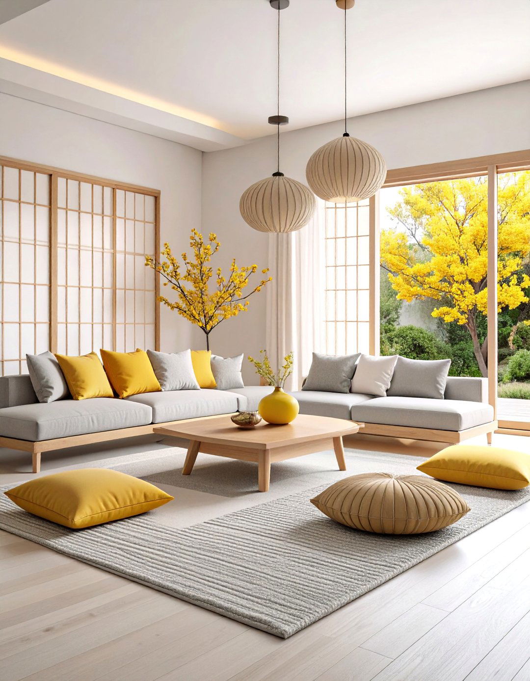 Japandi Grey and Yellow Living Room - 25 Grey and Yellow Living Room Ideas