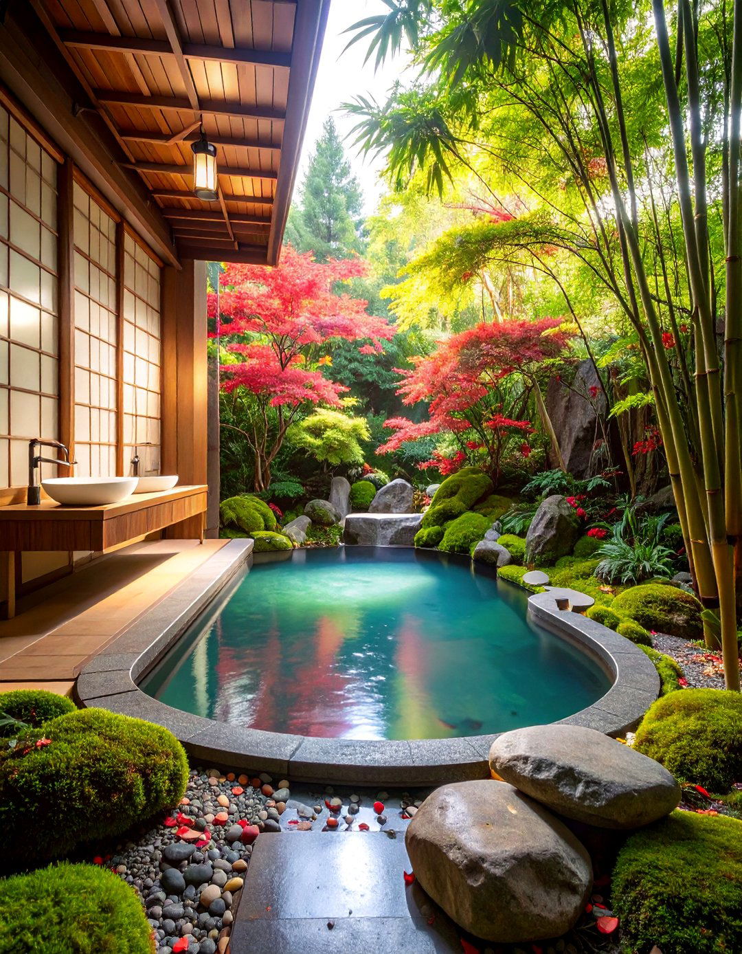 Japanese Garden Bathroom with Bamboo Groves - 25 Greenhouse Bathroom Ideas