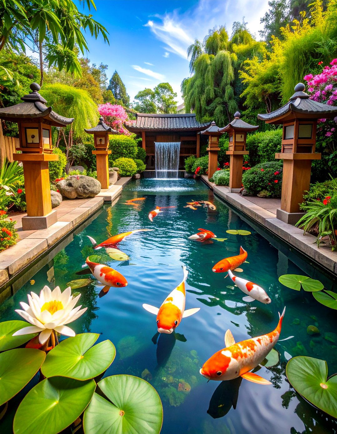 Japanese Garden Koi Pool Mural - 25 Pool Murals