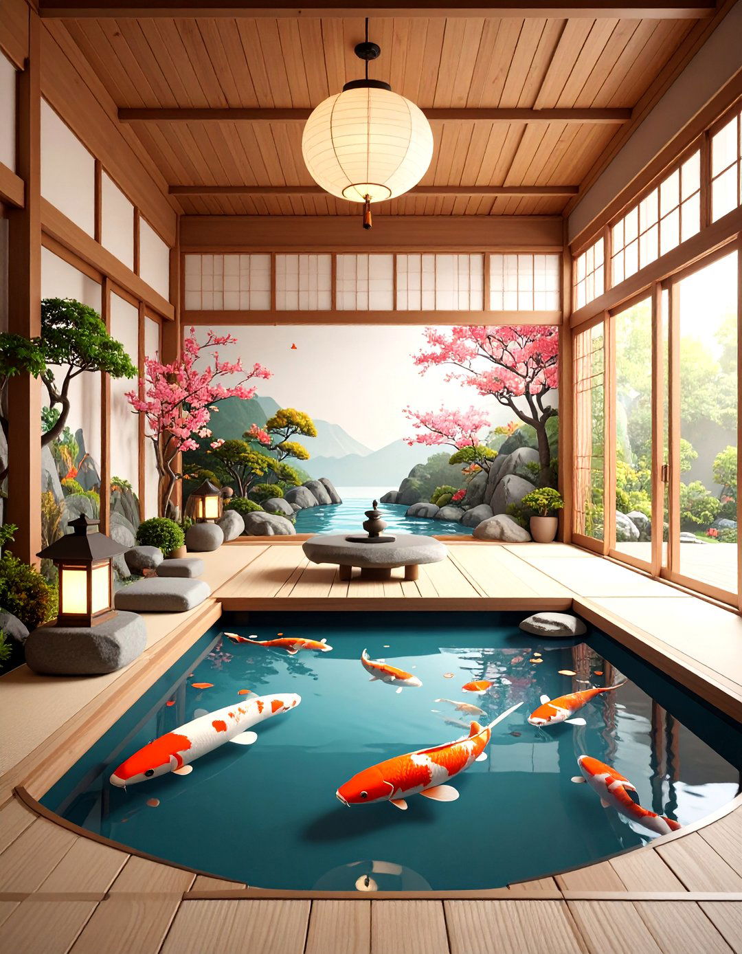 Japanese Garden Wall Mural with Koi Pond Serenity - 25 Wall Mural Ideas