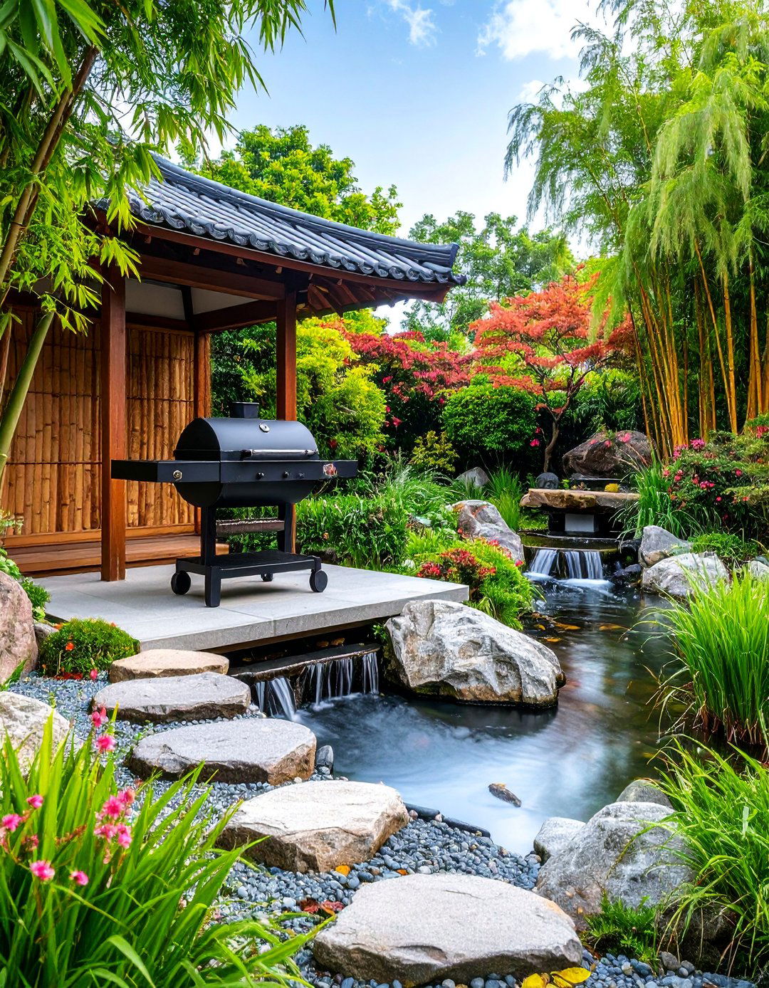 Japanese Inspired BBQ Garden with Zen Elements - 25 bbq area ideas