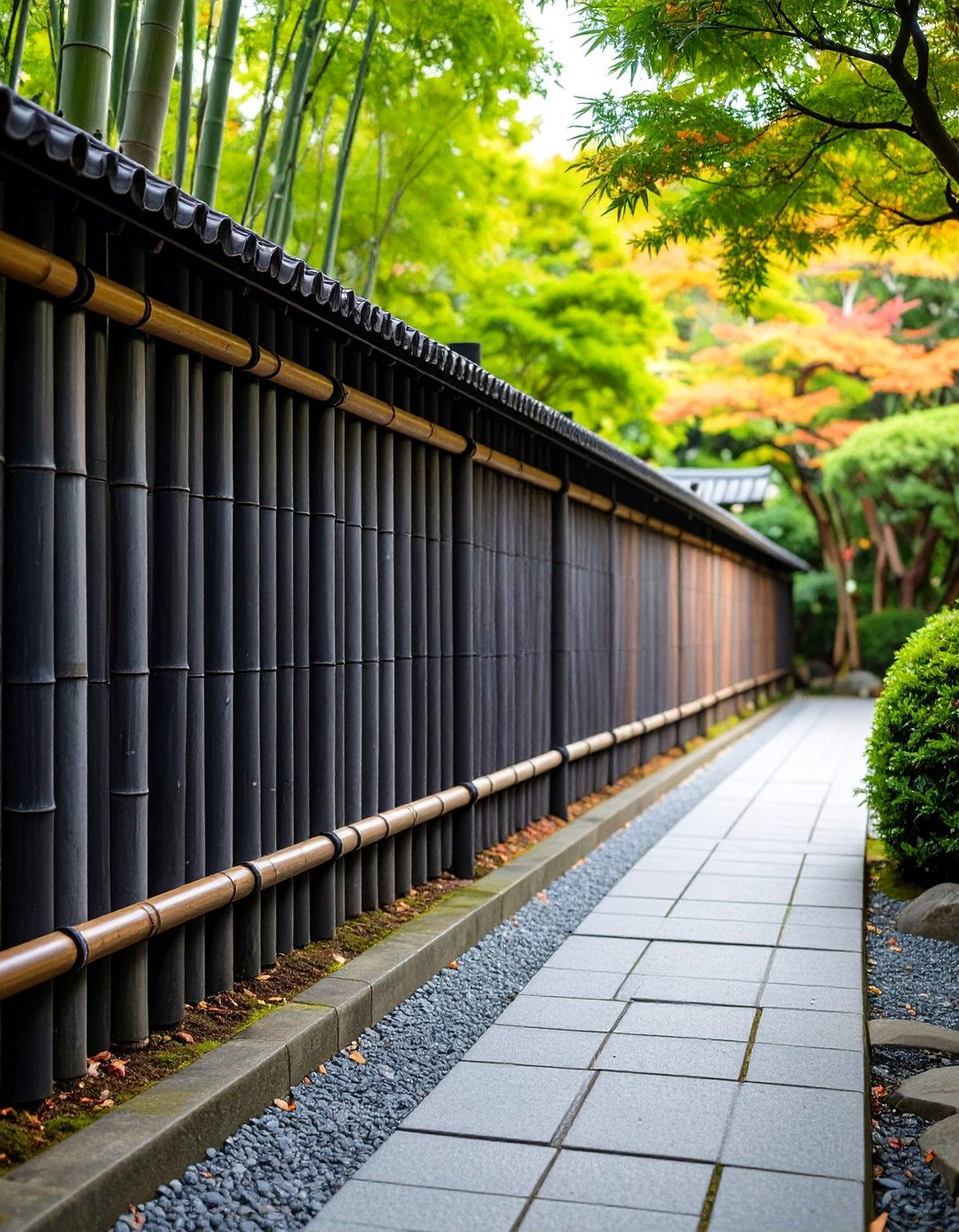 Japanese Inspired Black Bamboo Fence - 25 Black Fence Ideas