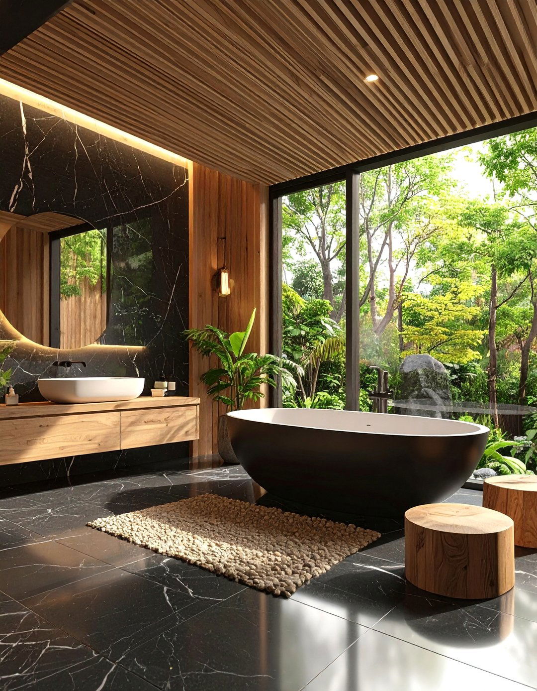 Japanese Inspired Black Marble Zen Bathroom - 25 Black Marble Bathrooms