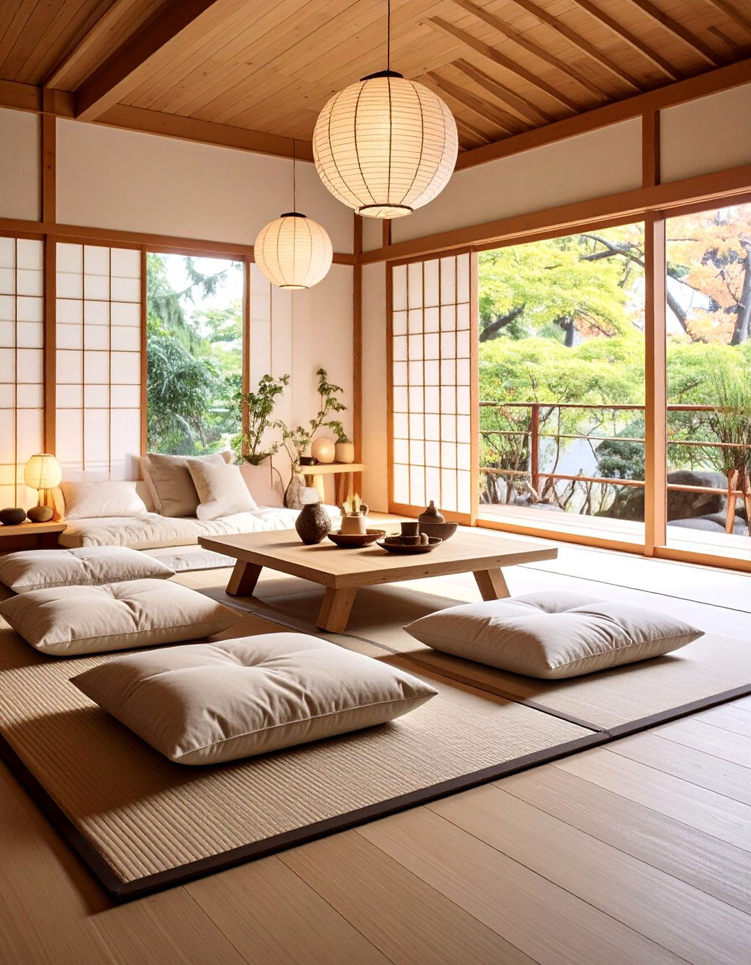Japanese Inspired Floor Seating Arrangement - 25 Bedroom Sitting Area Ideas