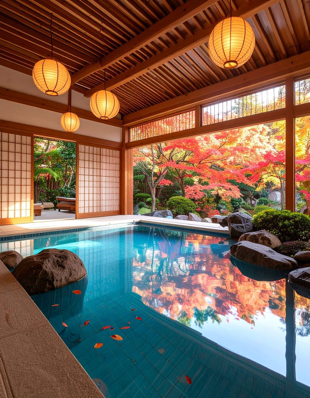 Japanese Inspired Indoor Pool with Zen Elements - 25 Indoor Pool Ideas