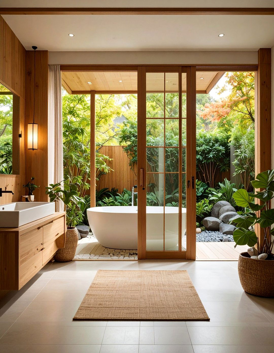 Japanese Inspired Sliding Panel Door with Natural Materials - 25 Bathroom Door Ideas