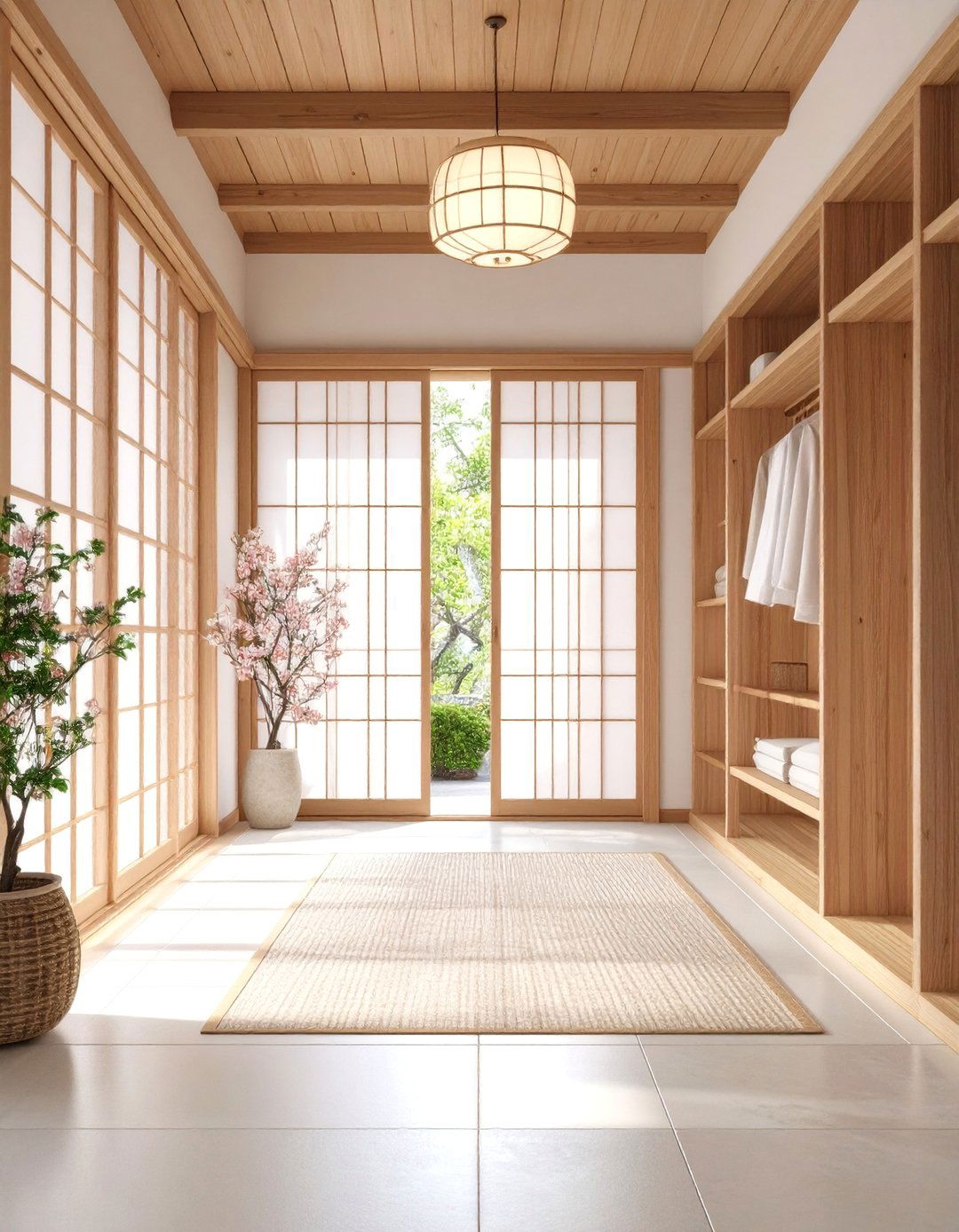 Japanese Inspired Zen Entry Closet with Natural Elements - 25 Entry Closet Ideas