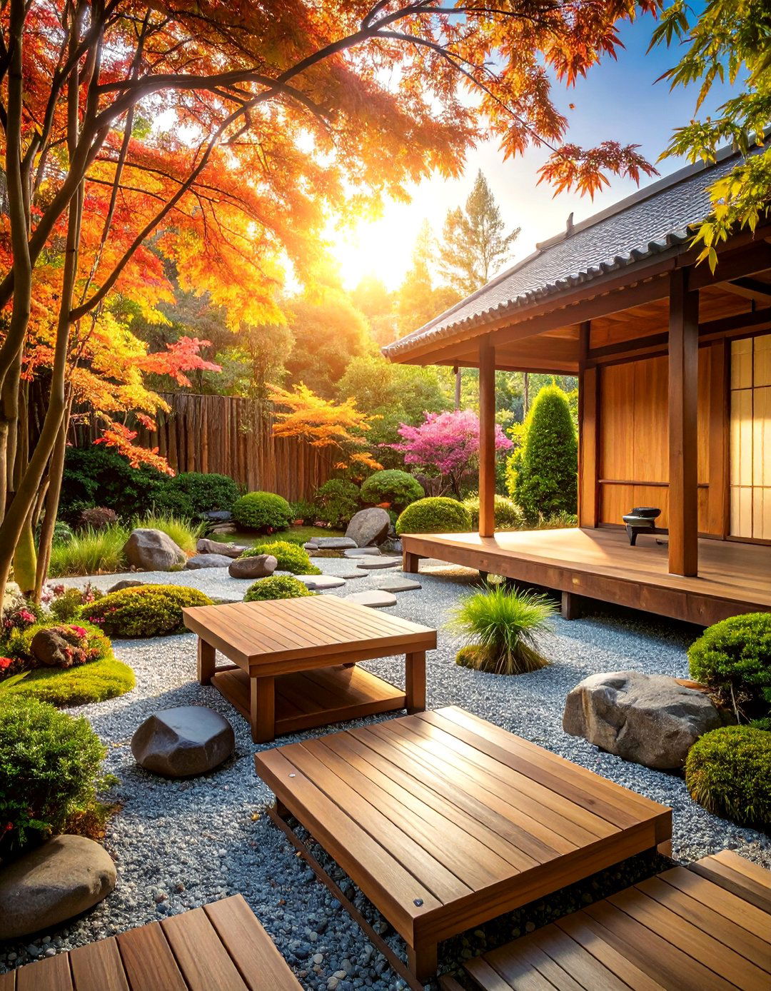 Japanese Inspired Zen Garden Platform - 25 Ground Level Deck Ideas