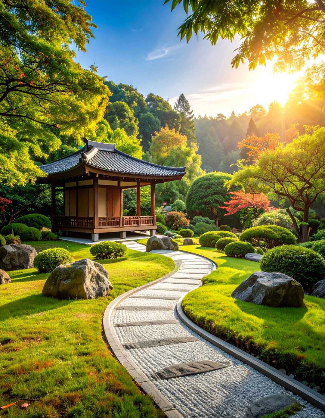 Japanese Inspired Zen Garden with Curved Pathways - 25 Down Sloped Backyard Ideas